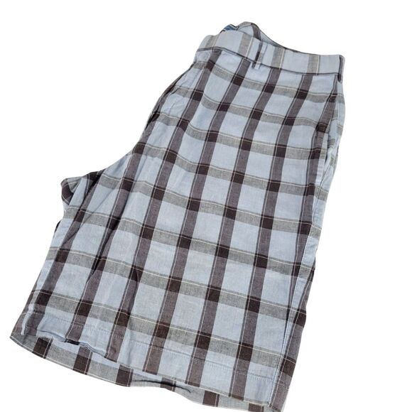 Peter Millar 9" Pick Stitch Golf Shorts Men 36 Plaid Cotton Linen Lightweight - Picture 1 of 9